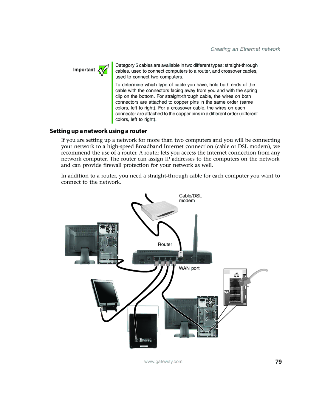 Gateway E4350 manual Setting up a network using a router 