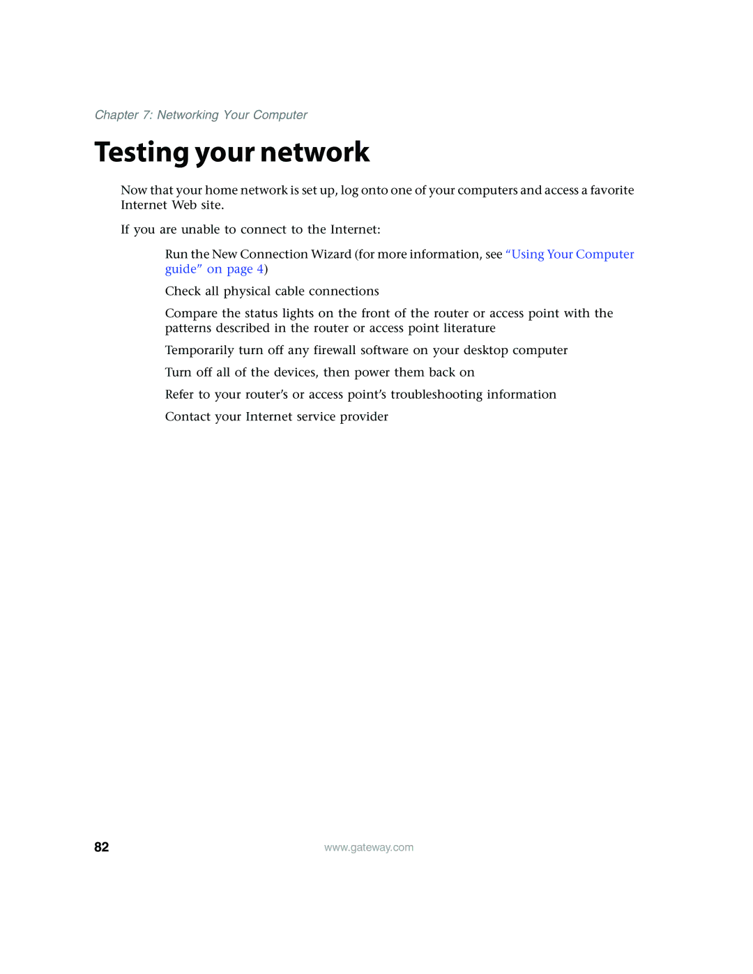 Gateway E4350 manual Testing your network 