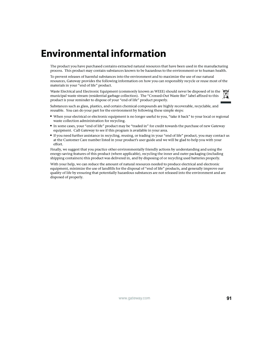 Gateway E4350 manual Environmental information 