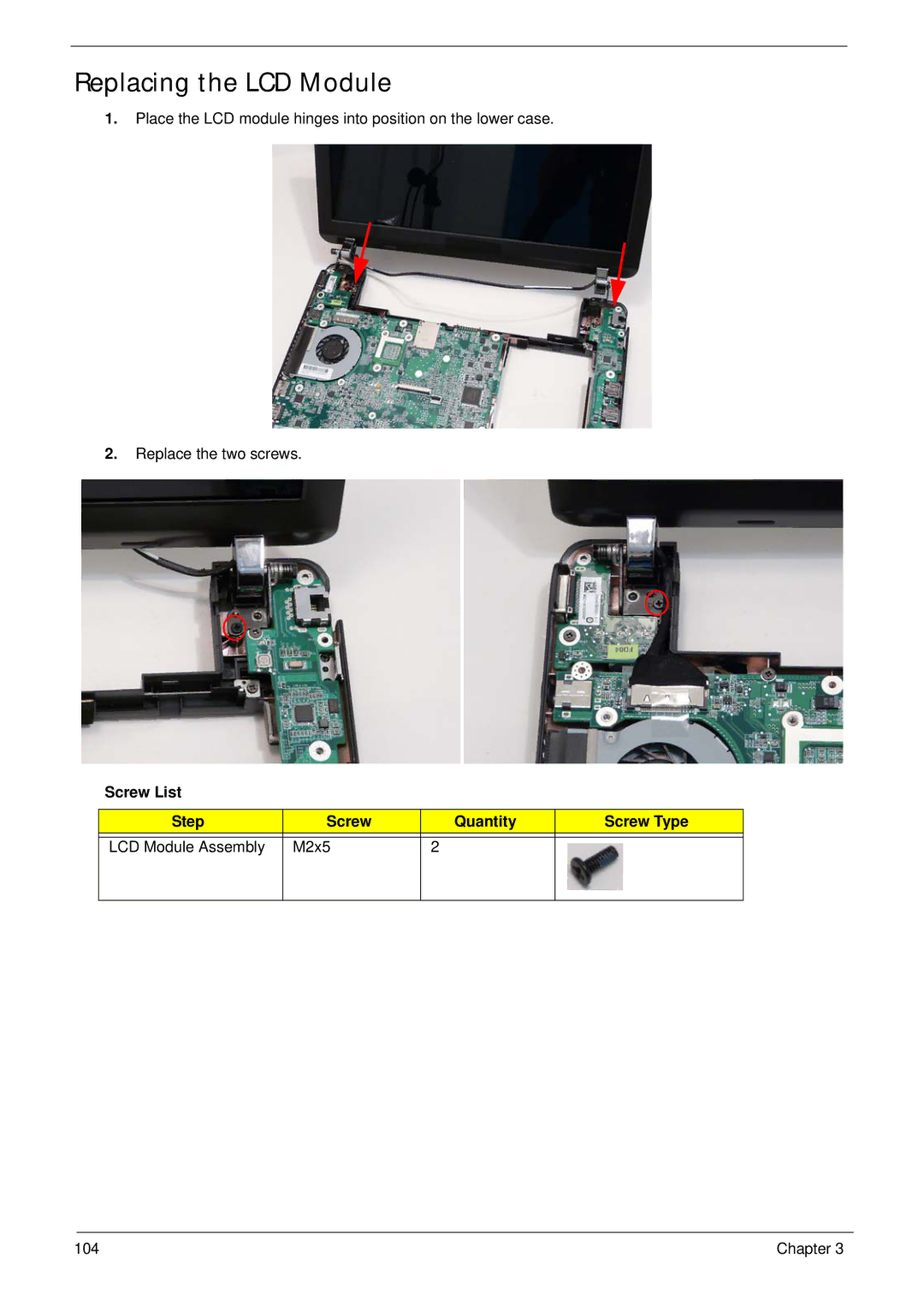 Gateway EC14 manual Replacing the LCD Module, M2x5 