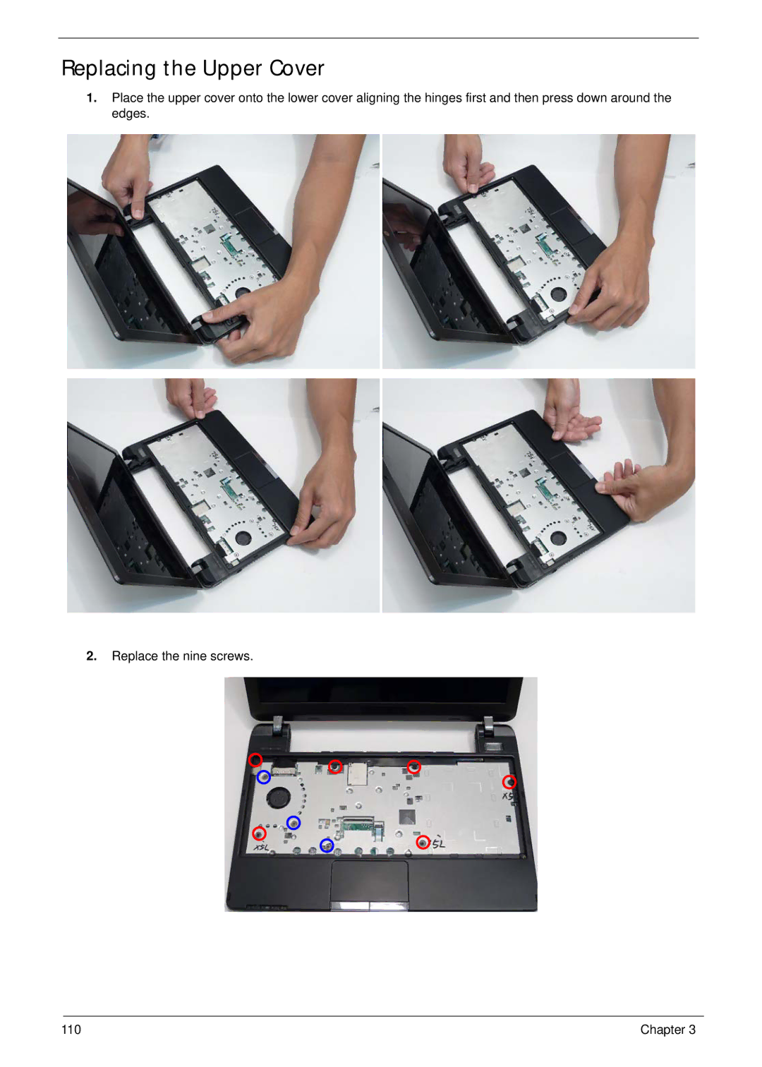 Gateway EC14 manual Replacing the Upper Cover 