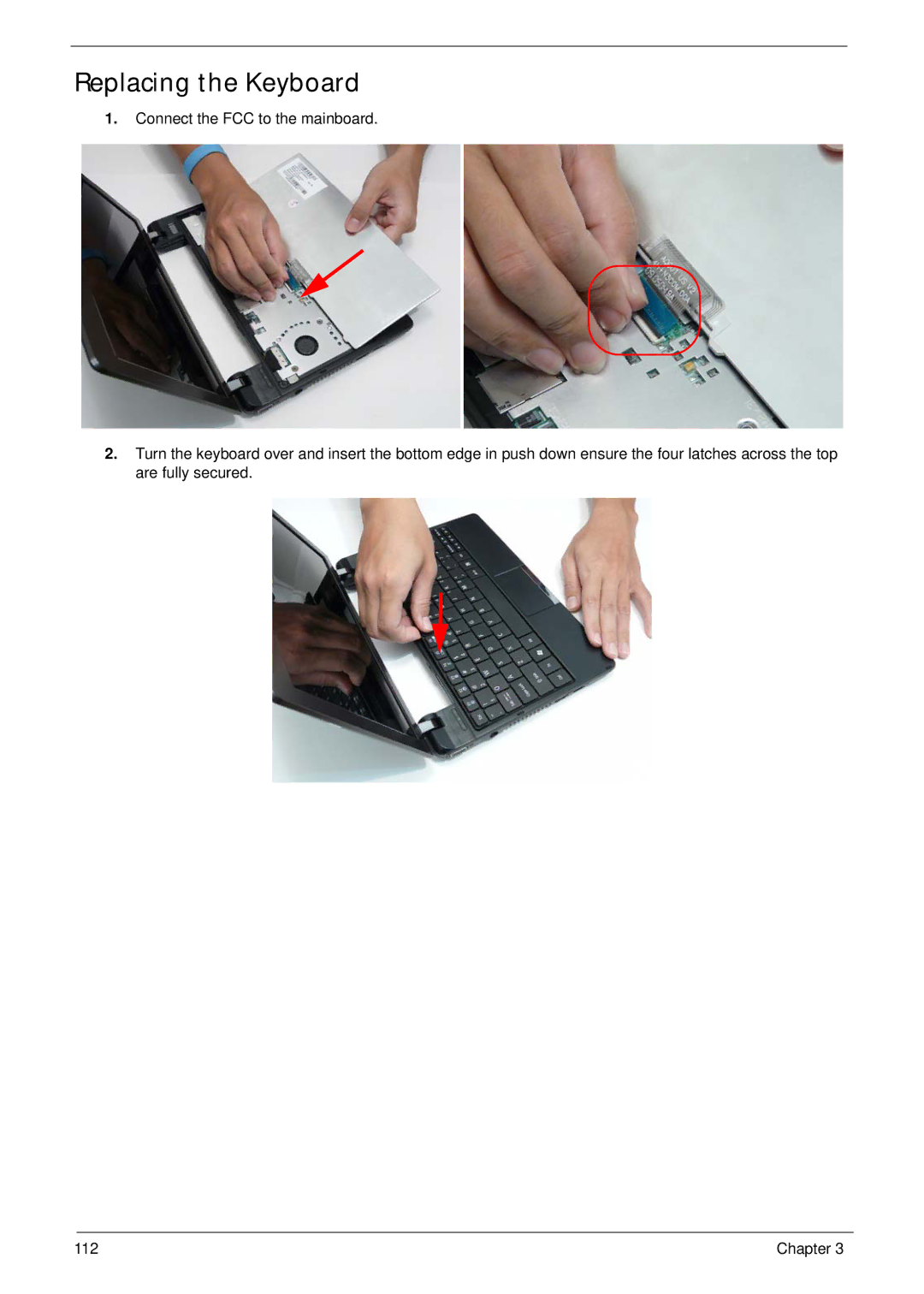 Gateway EC14 manual Replacing the Keyboard 