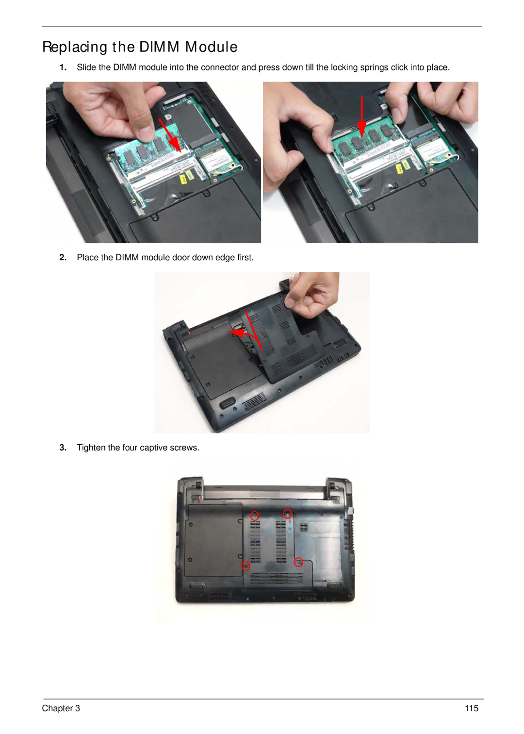 Gateway EC14 manual Replacing the Dimm Module 