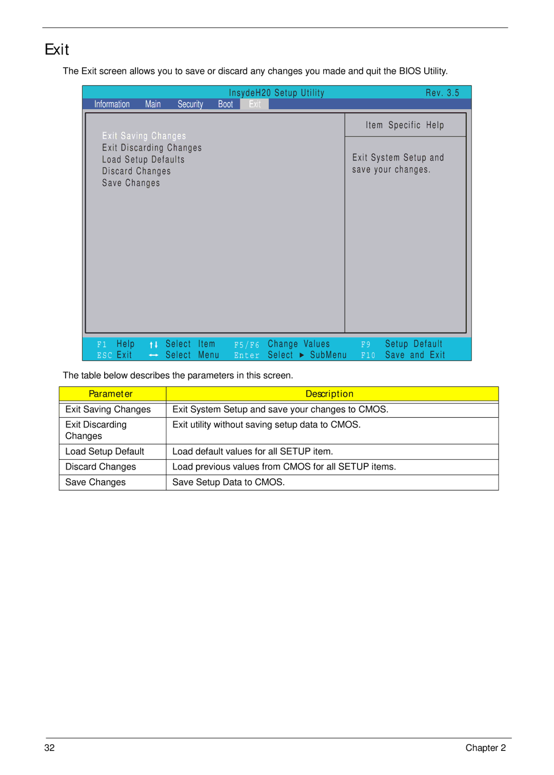 Gateway EC14 manual Exit Exit Saving Changes 