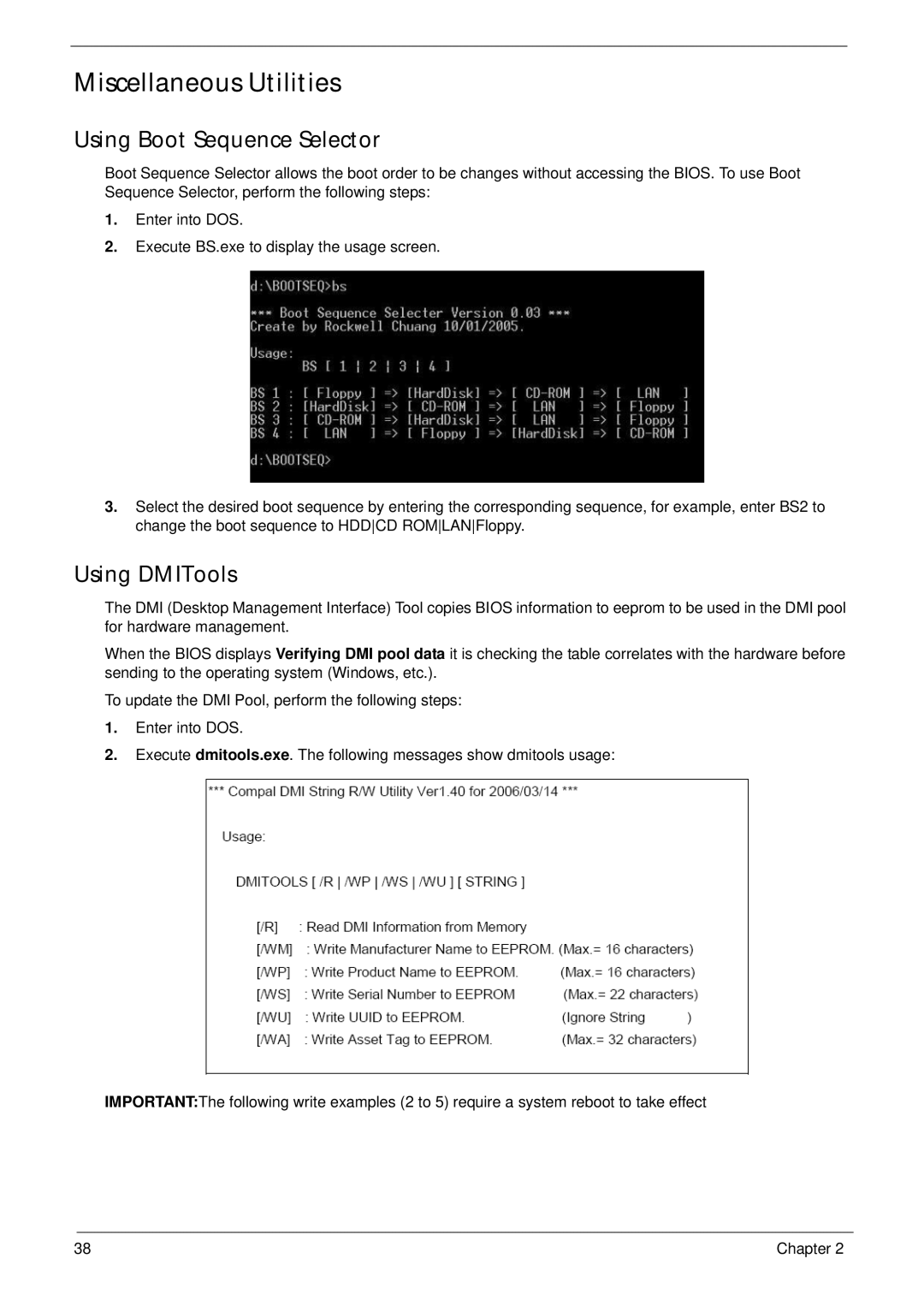 Gateway EC14 manual Miscellaneous Utilities, Using Boot Sequence Selector, Using DMITools 