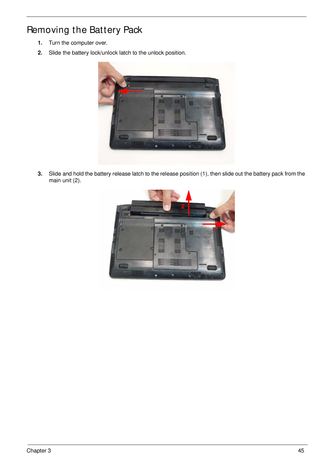 Gateway EC14 manual Removing the Battery Pack 