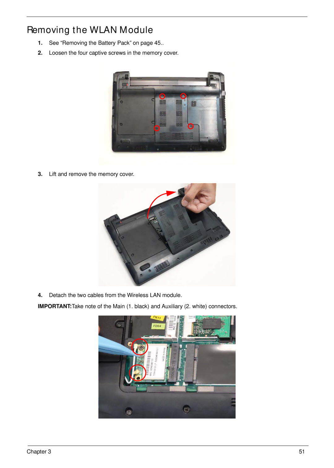 Gateway EC14 manual Removing the Wlan Module 