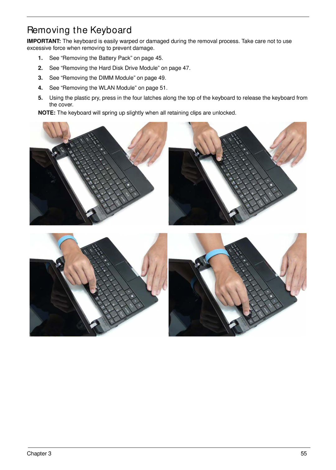 Gateway EC14 manual Removing the Keyboard 