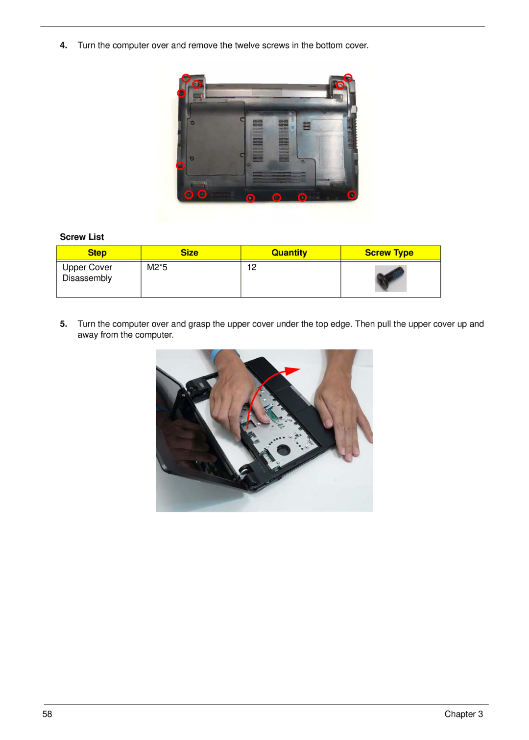 Gateway EC14 manual Screw List Step Size Quantity Screw Type 