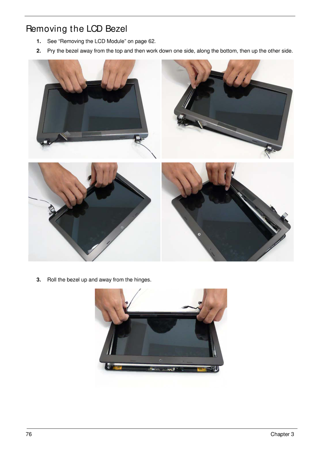 Gateway EC14 manual Removing the LCD Bezel 