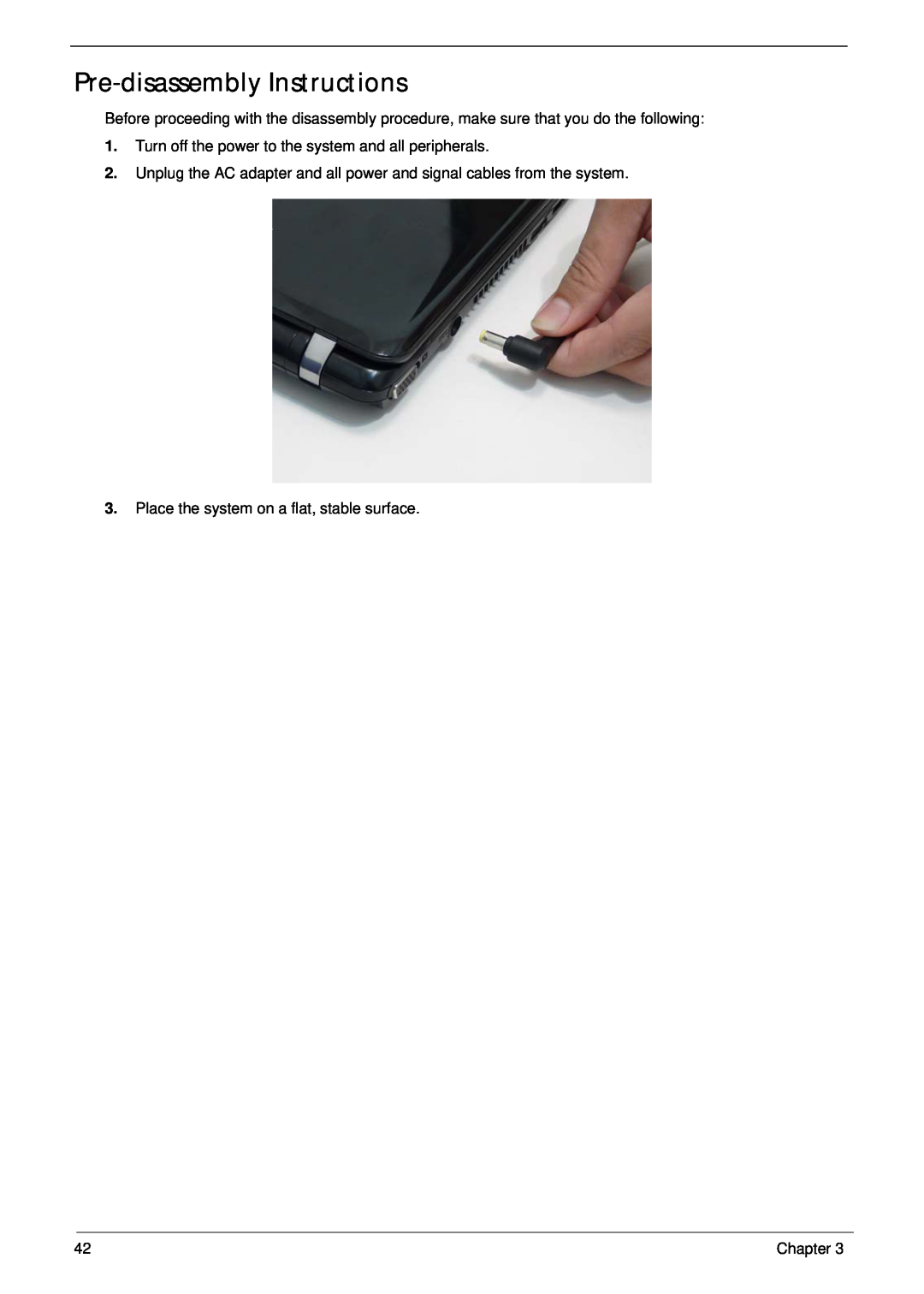 Gateway EC14 manual Pre-disassembly Instructions, Turn off the power to the system and all peripherals 