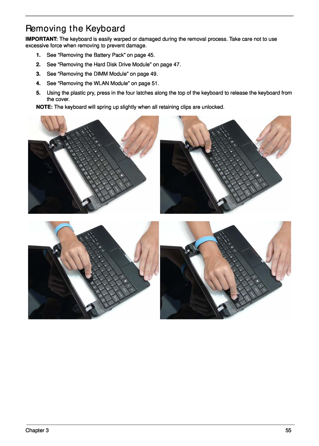 Gateway EC14 manual Removing the Keyboard 
