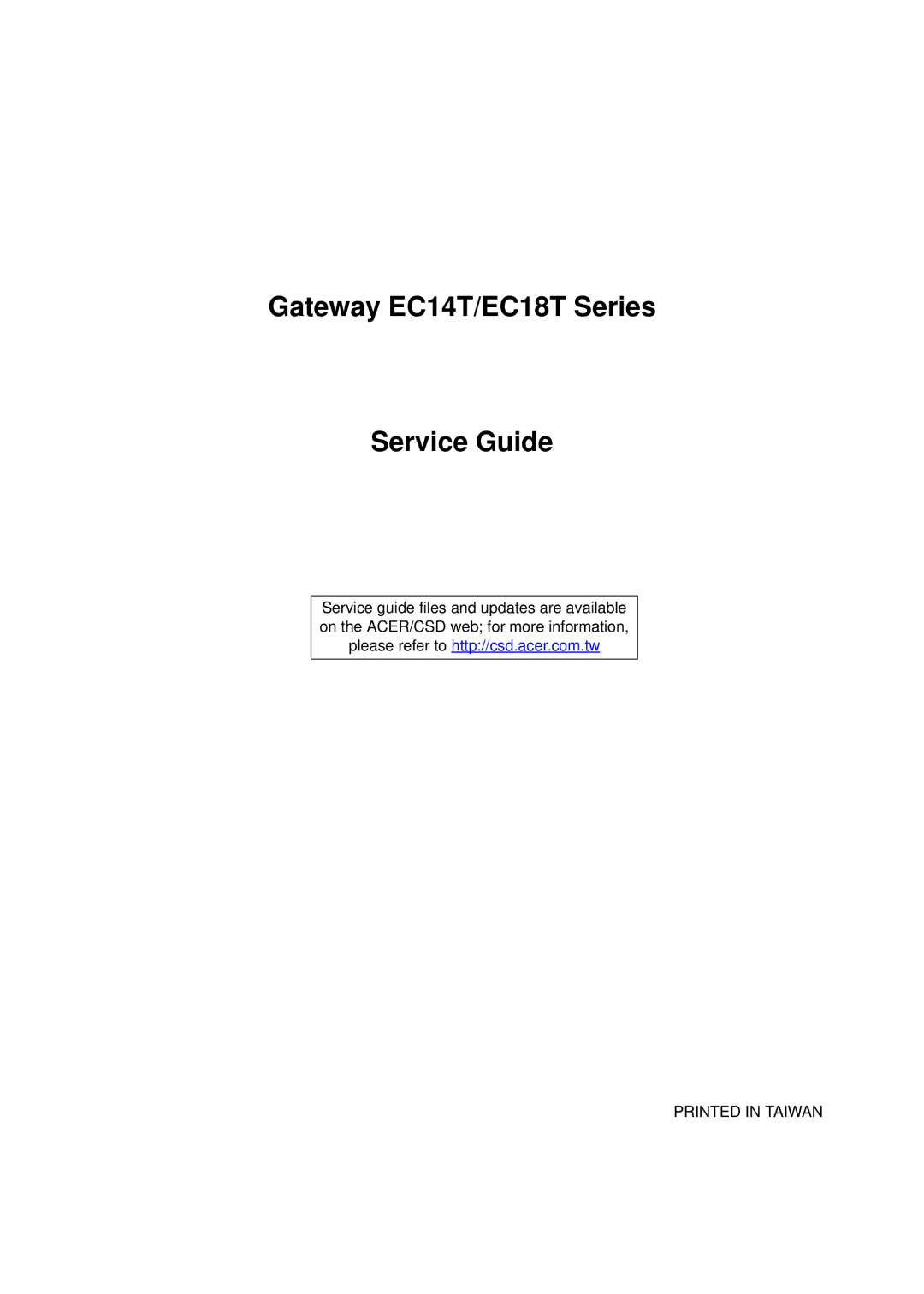 Gateway manual Gateway EC14T/EC18T Series Service Guide 