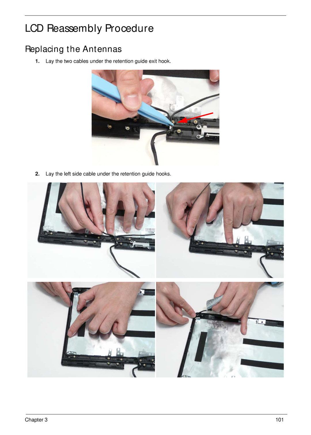 Gateway EC18T manual LCD Reassembly Procedure, Replacing the Antennas 