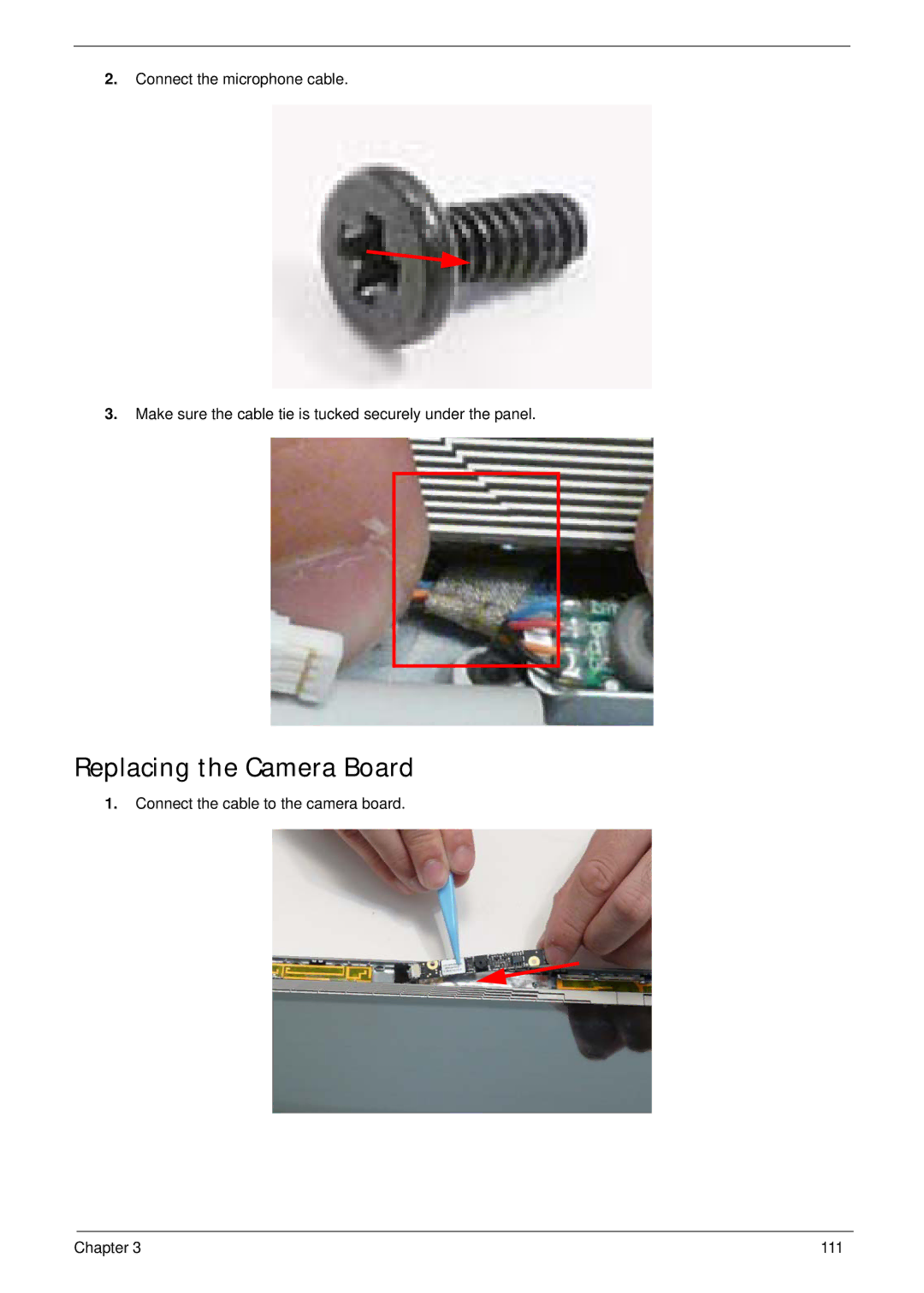 Gateway EC18T manual Replacing the Camera Board 