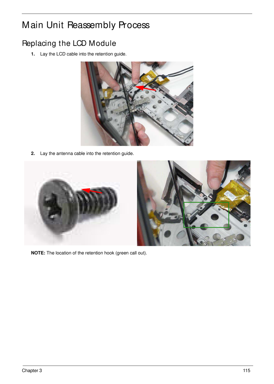 Gateway EC18T manual Main Unit Reassembly Process, Replacing the LCD Module 