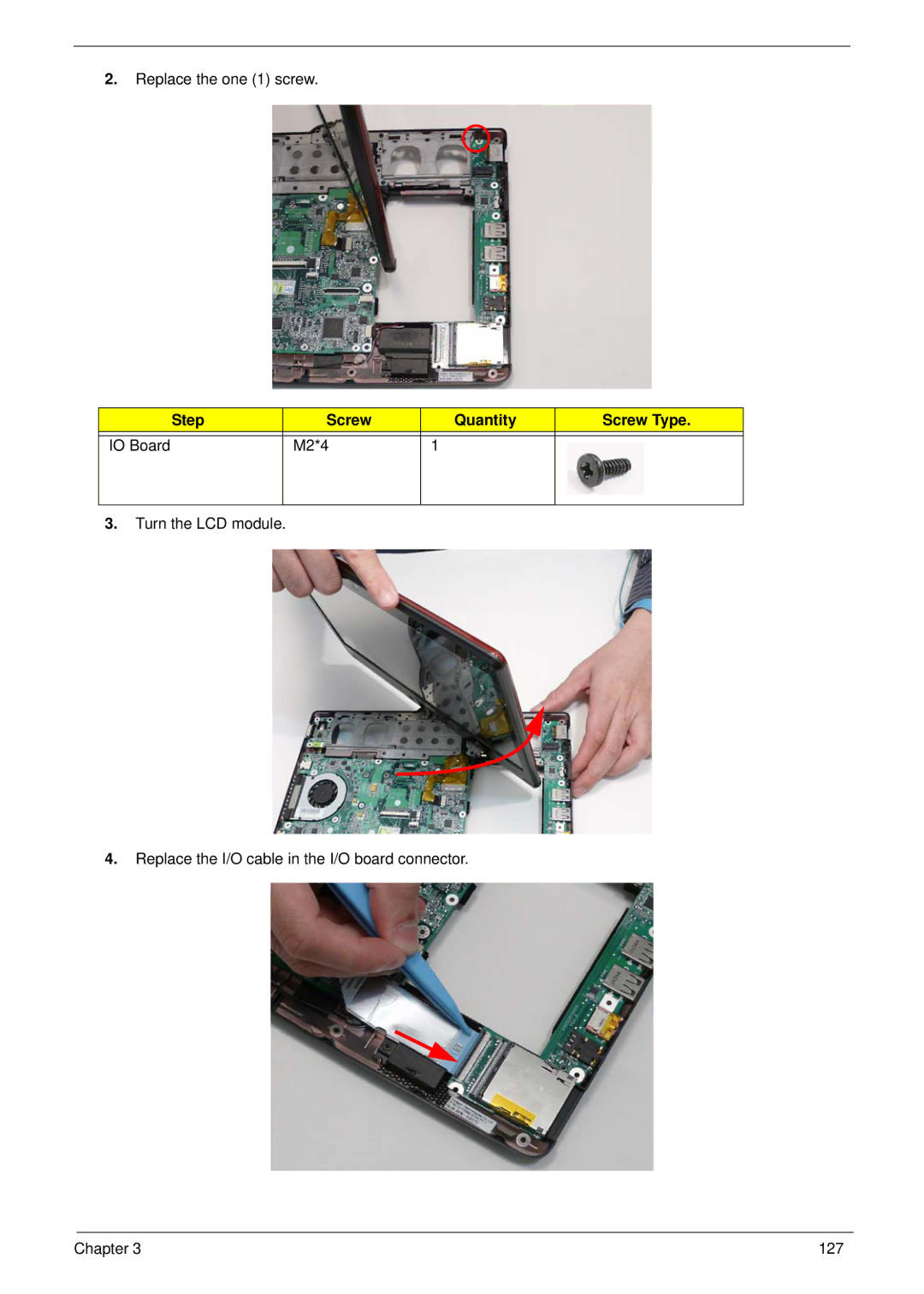 Gateway EC18T manual Step Screw Quantity Screw Type IO Board M2*4 