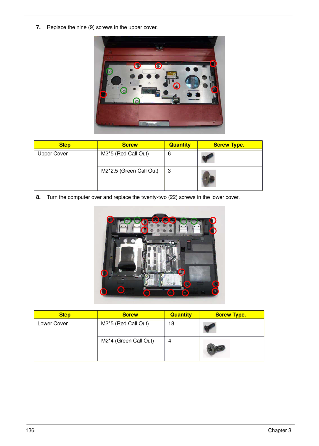 Gateway EC18T manual Replace the nine 9 screws in the upper cover 