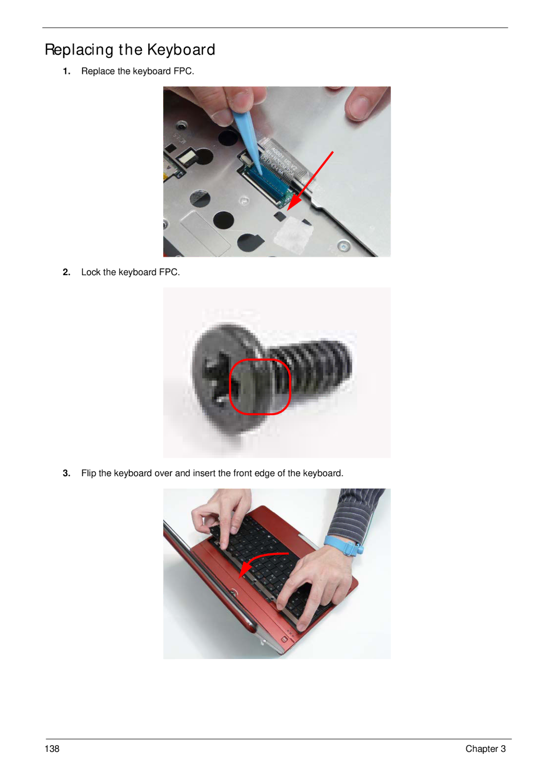 Gateway EC18T manual Replacing the Keyboard 