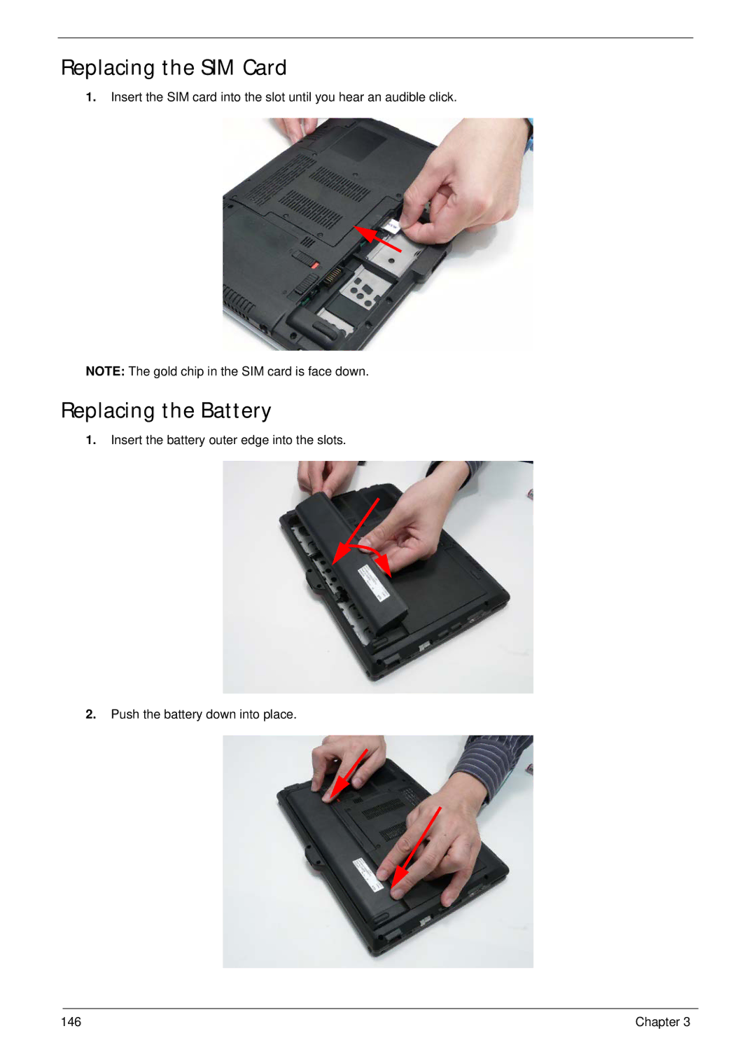 Gateway EC18T manual Replacing the SIM Card, Replacing the Battery 