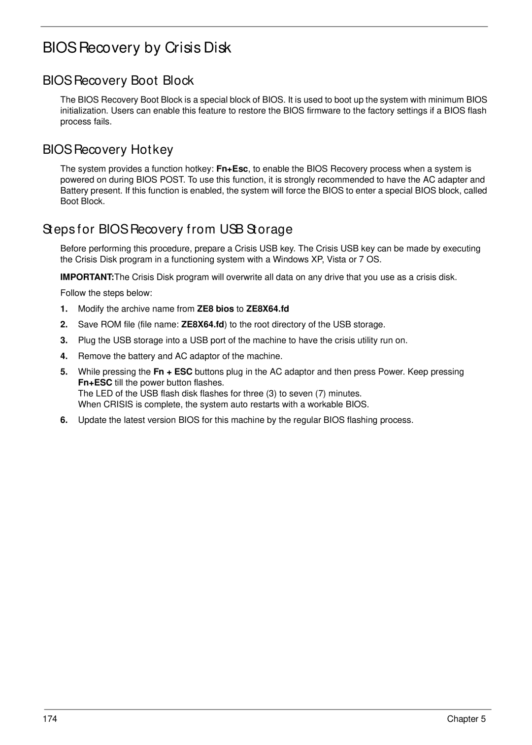 Gateway EC18T manual Bios Recovery by Crisis Disk, Bios Recovery Boot Block 