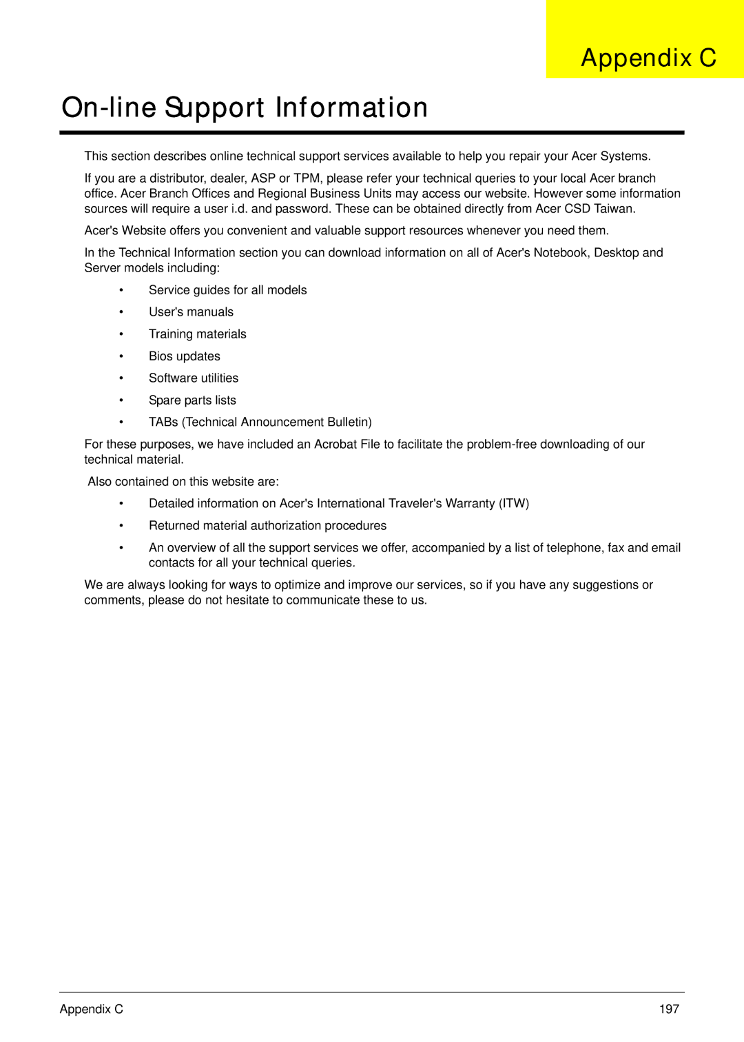 Gateway EC18T manual On-line Support Information, Appendix C 