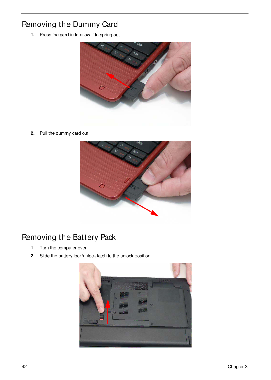 Gateway EC18T manual Removing the Dummy Card, Removing the Battery Pack 