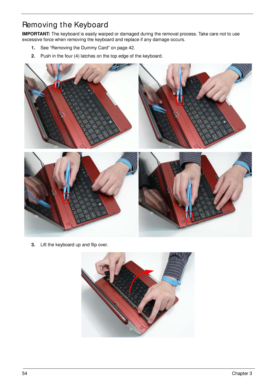 Gateway EC18T manual Removing the Keyboard 