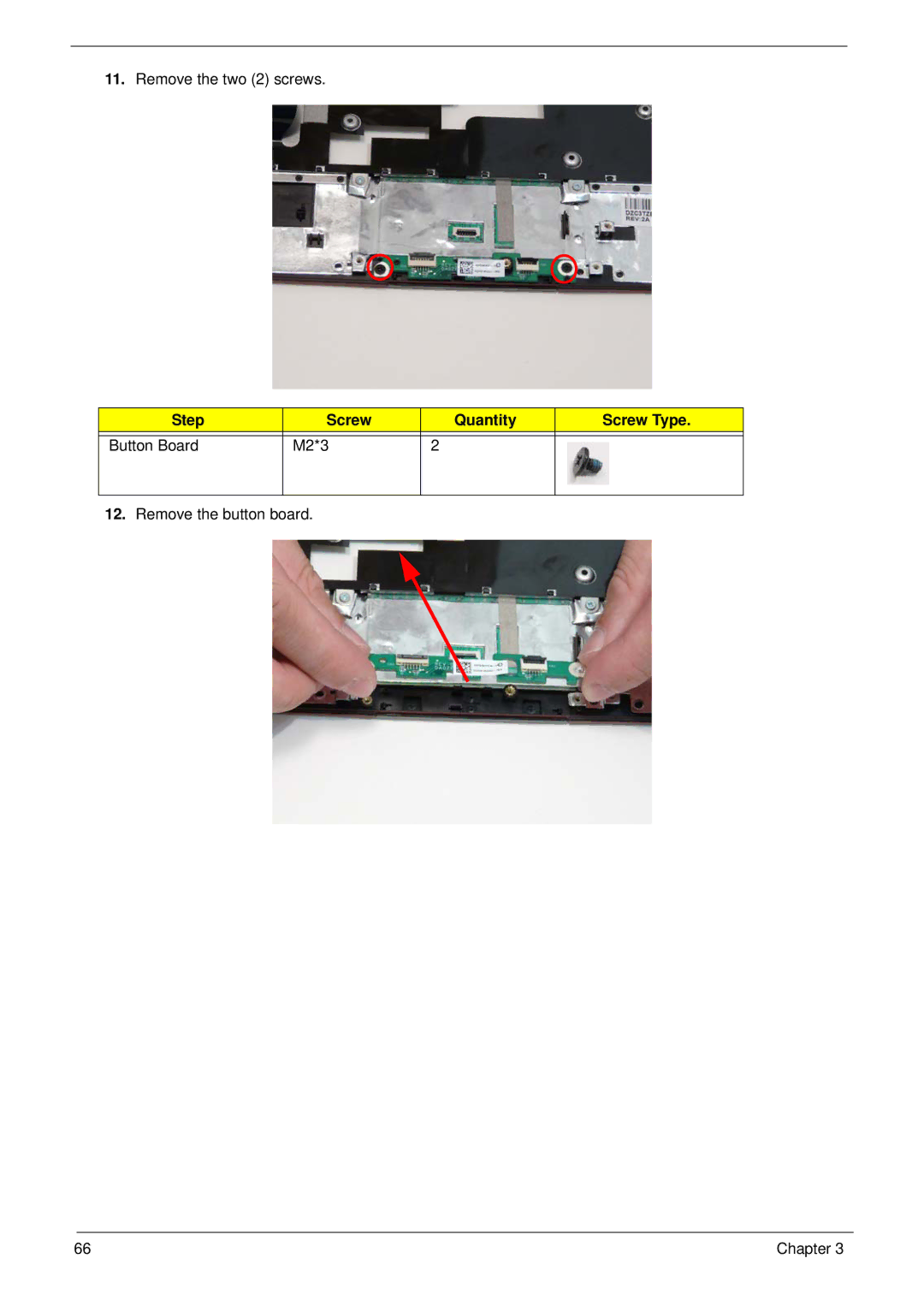 Gateway EC18T manual Step Screw Quantity Screw Type Button Board M2*3 