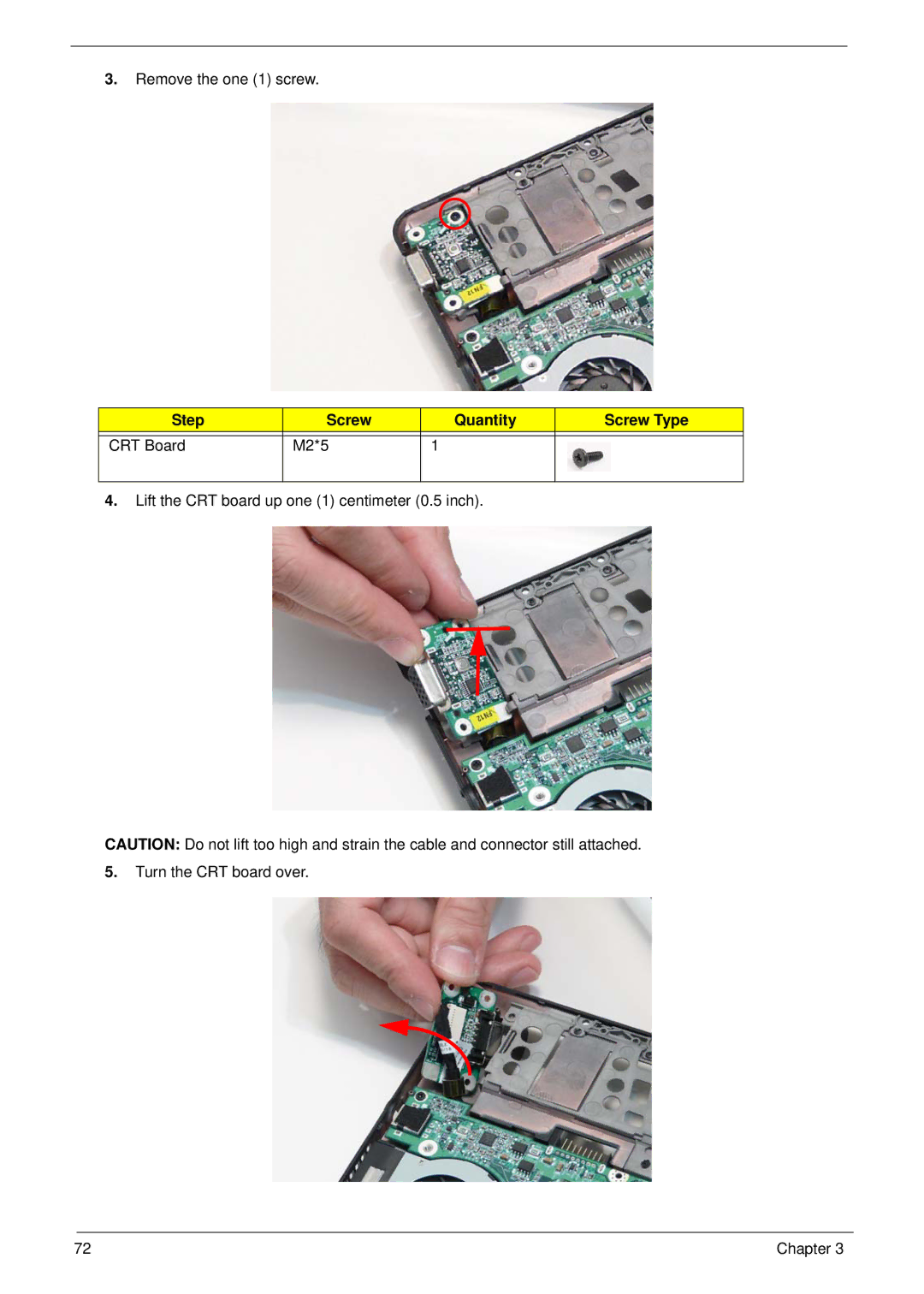 Gateway EC18T manual Step Screw Quantity Screw Type CRT Board M2*5 