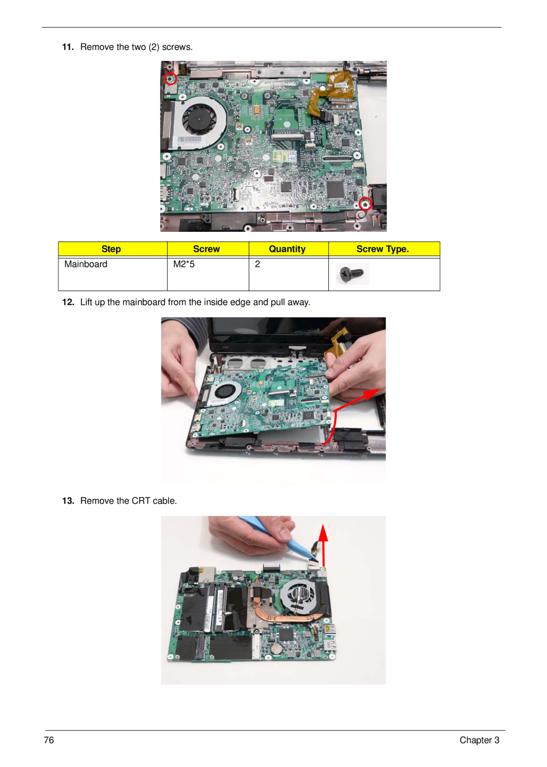 Gateway EC18T manual Step Screw Quantity Screw Type Mainboard M2*5 