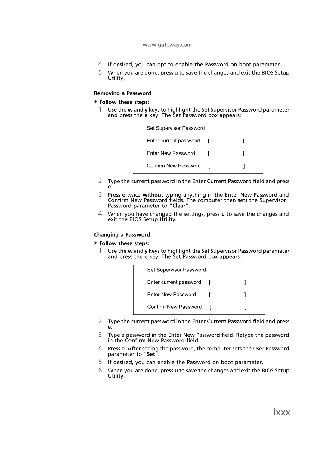 Gateway EC58 manual Removing a Password Follow these steps 