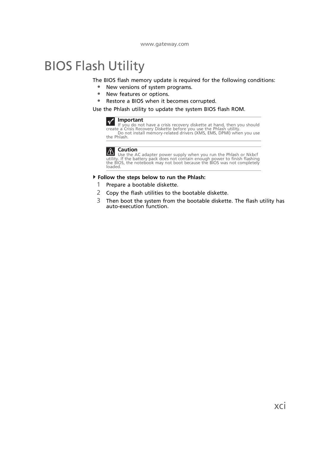 Gateway EC58 manual Bios Flash Utility, Xci 