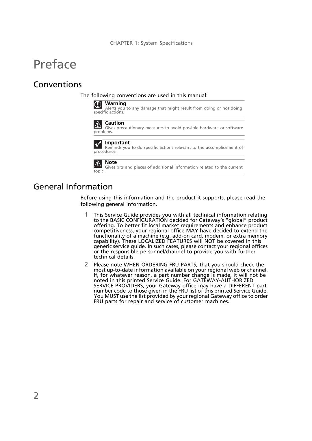 Gateway EC58 manual Preface, Conventions, General Information 