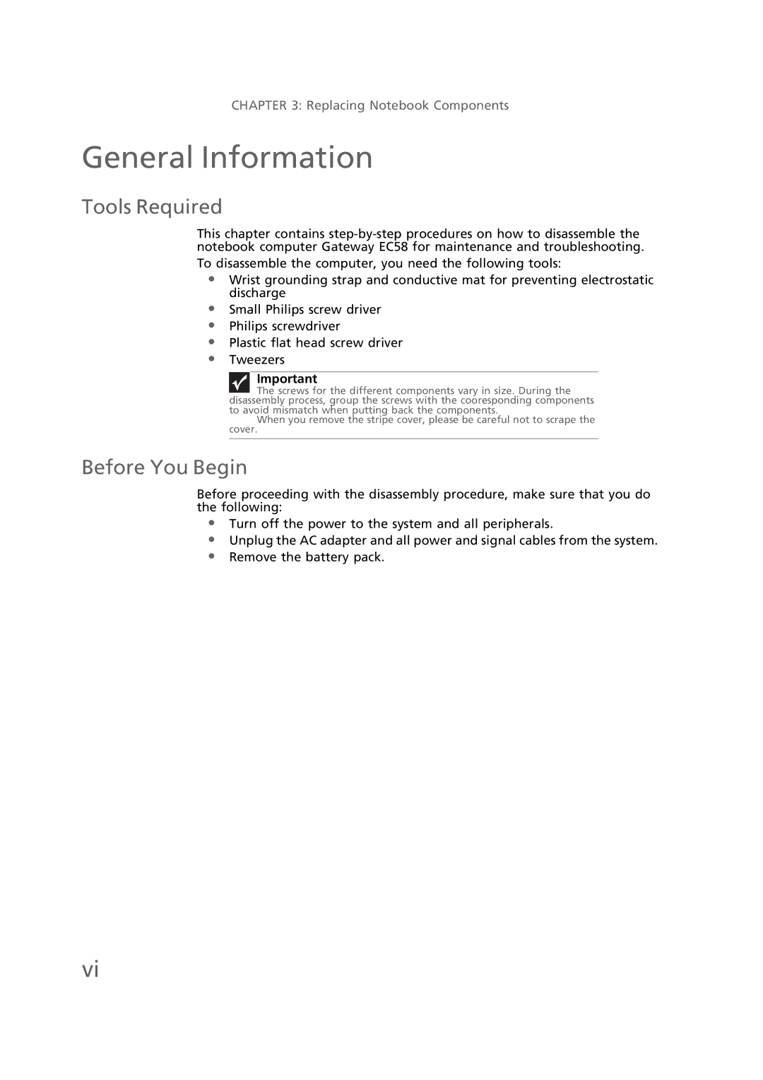 Gateway EC58 manual General Information, Tools Required, Before You Begin 