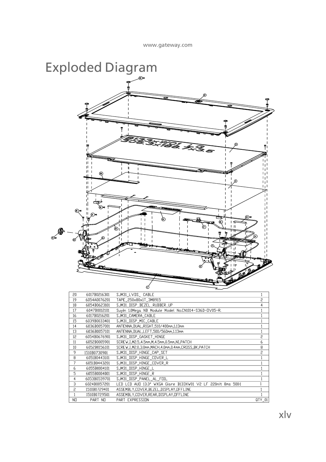 Gateway EC58 manual Exploded Diagram, Xlv 