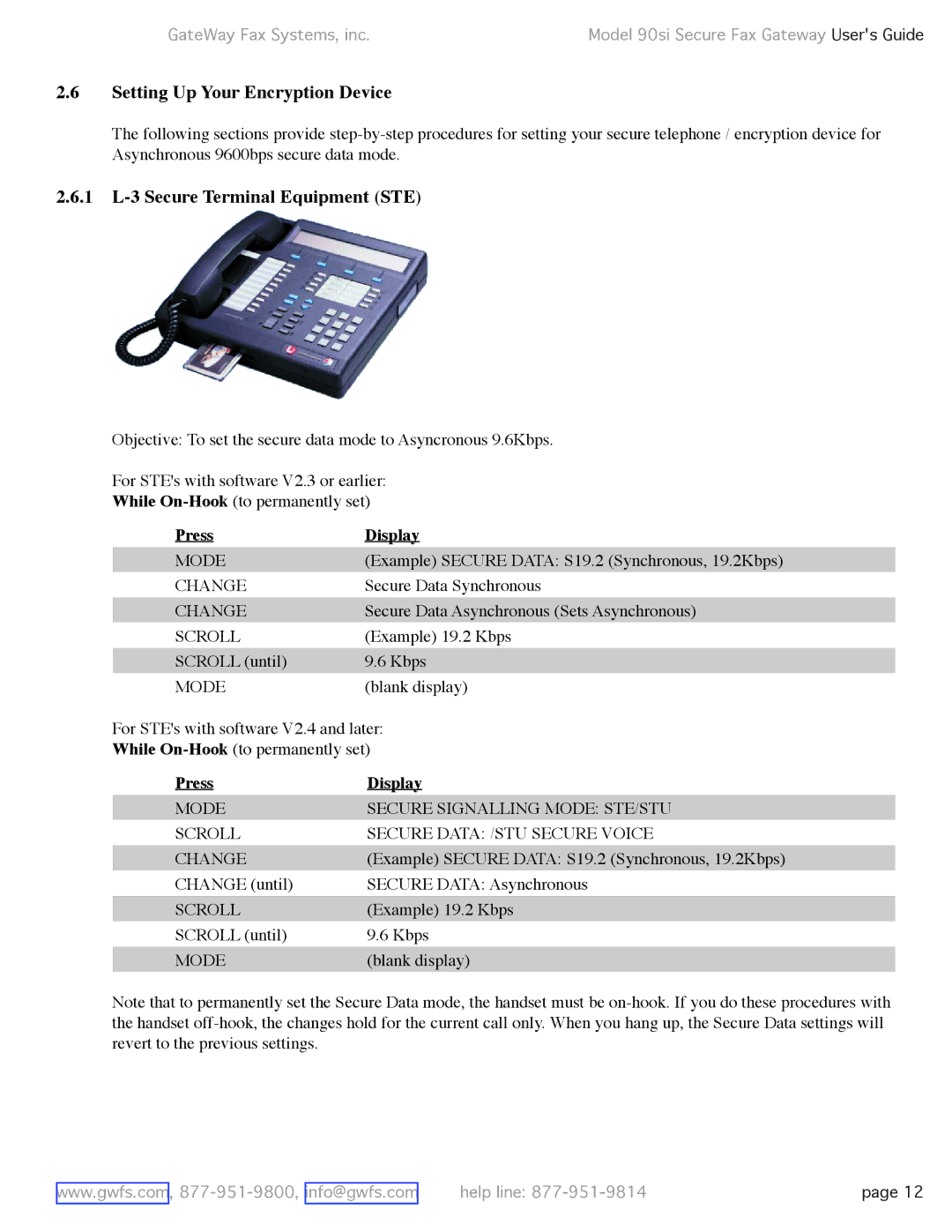 GateWay Fax Systems 90SI manual Setting Up Your Encryption Device, 1 L-3 Secure Terminal Equipment STE, Press Display 