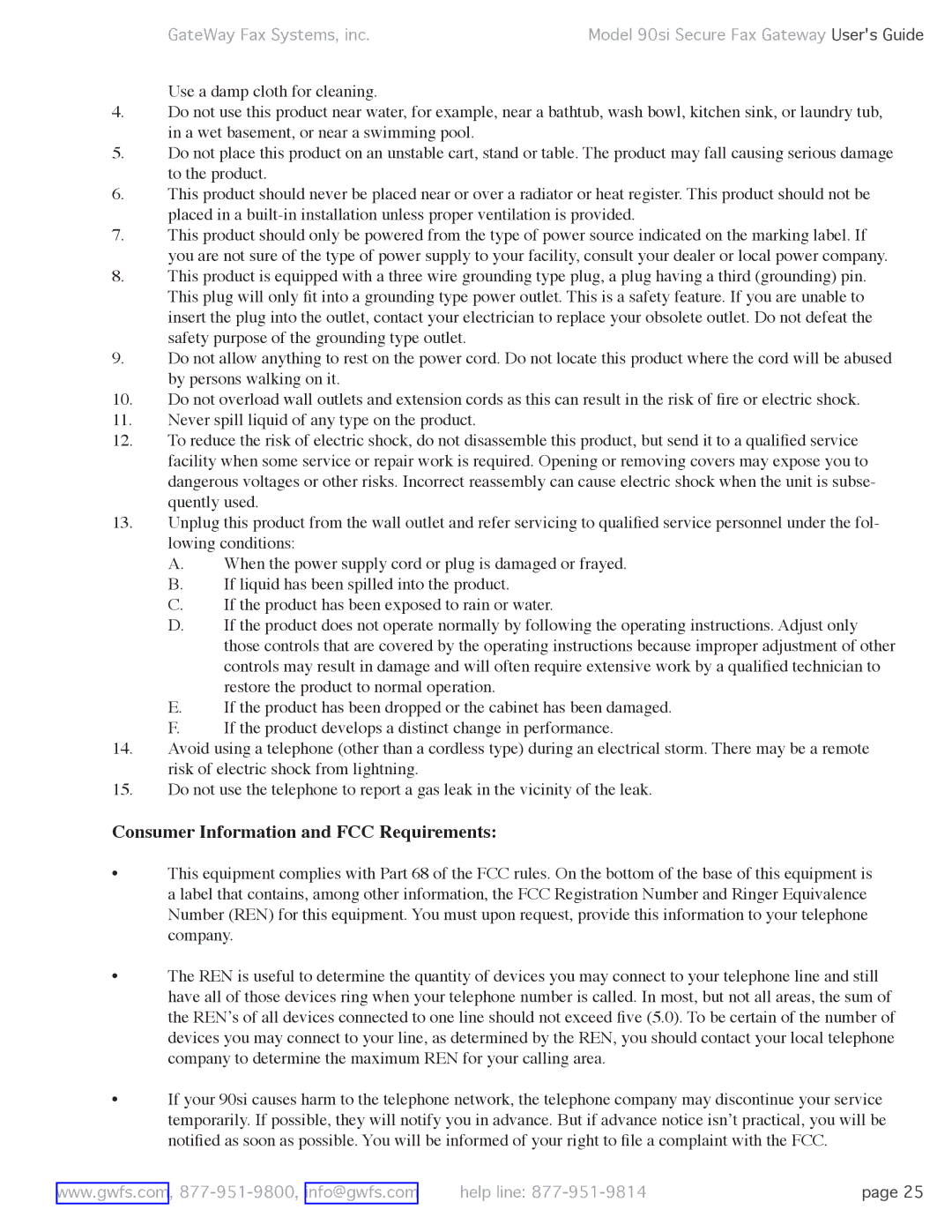 GateWay Fax Systems 90SI manual Consumer Information and FCC Requirements 