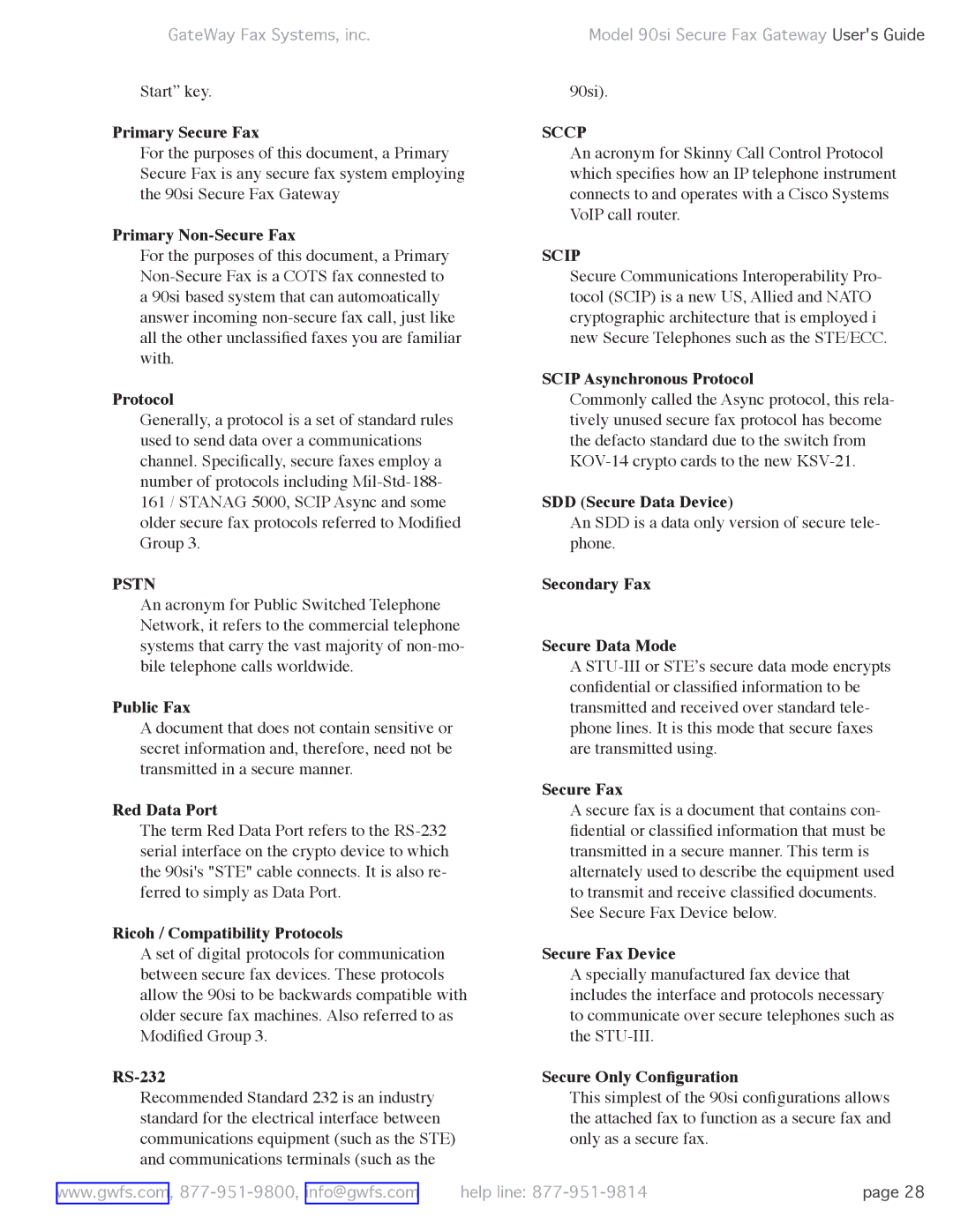 GateWay Fax Systems 90SI manual Primary Secure Fax, Primary Non-Secure Fax, Protocol, Public Fax, Red Data Port, RS-232 