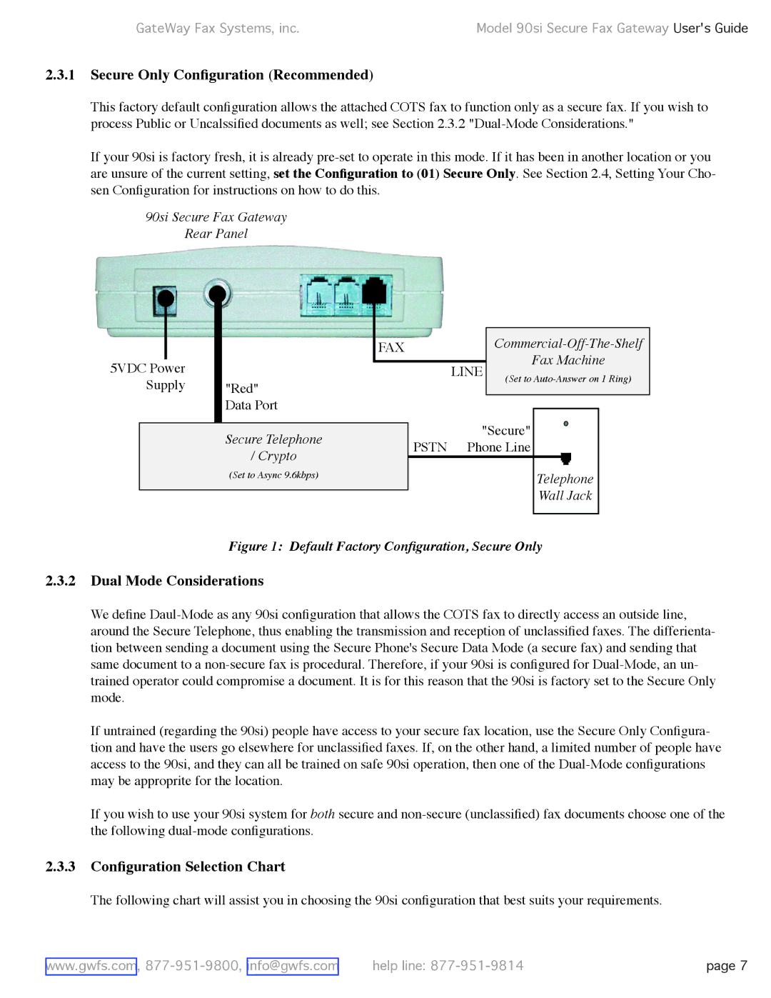 GateWay Fax Systems 90SI Secure Only Conﬁguration Recommended, Dual Mode Considerations, 3 Conﬁguration Selection Chart 