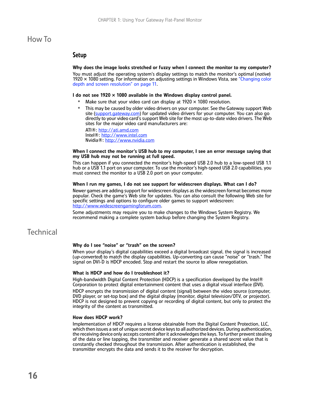 Gateway FHD2102 manual How To, Technical 