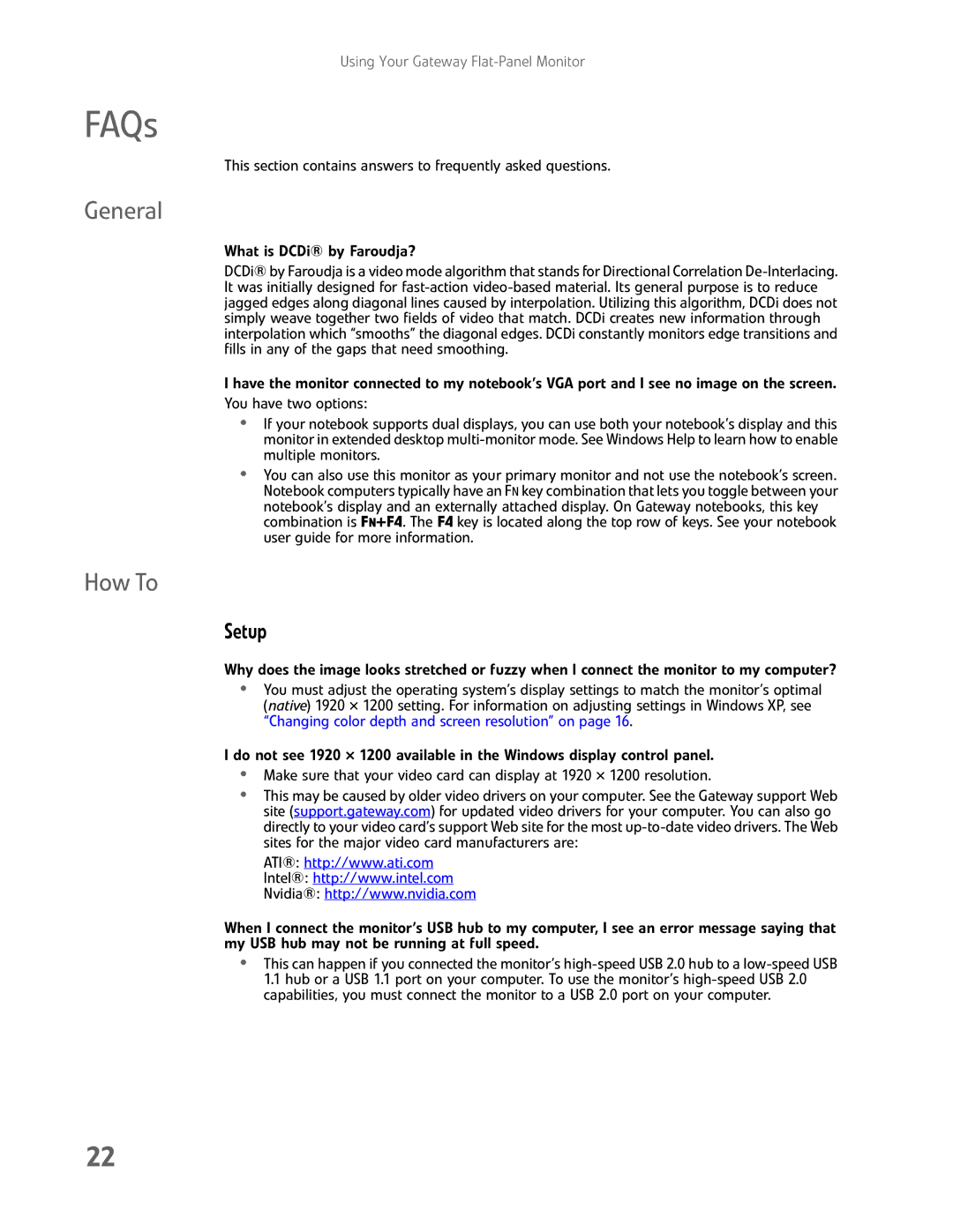 Gateway FHD2400H manual FAQs, General, How To, Setup 