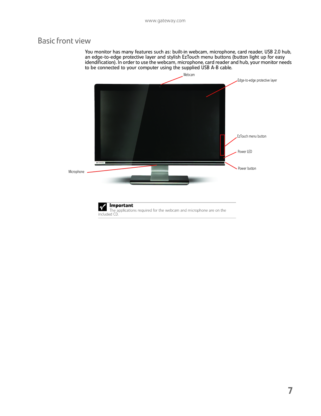 Gateway FHD2402 manual Basic front view 