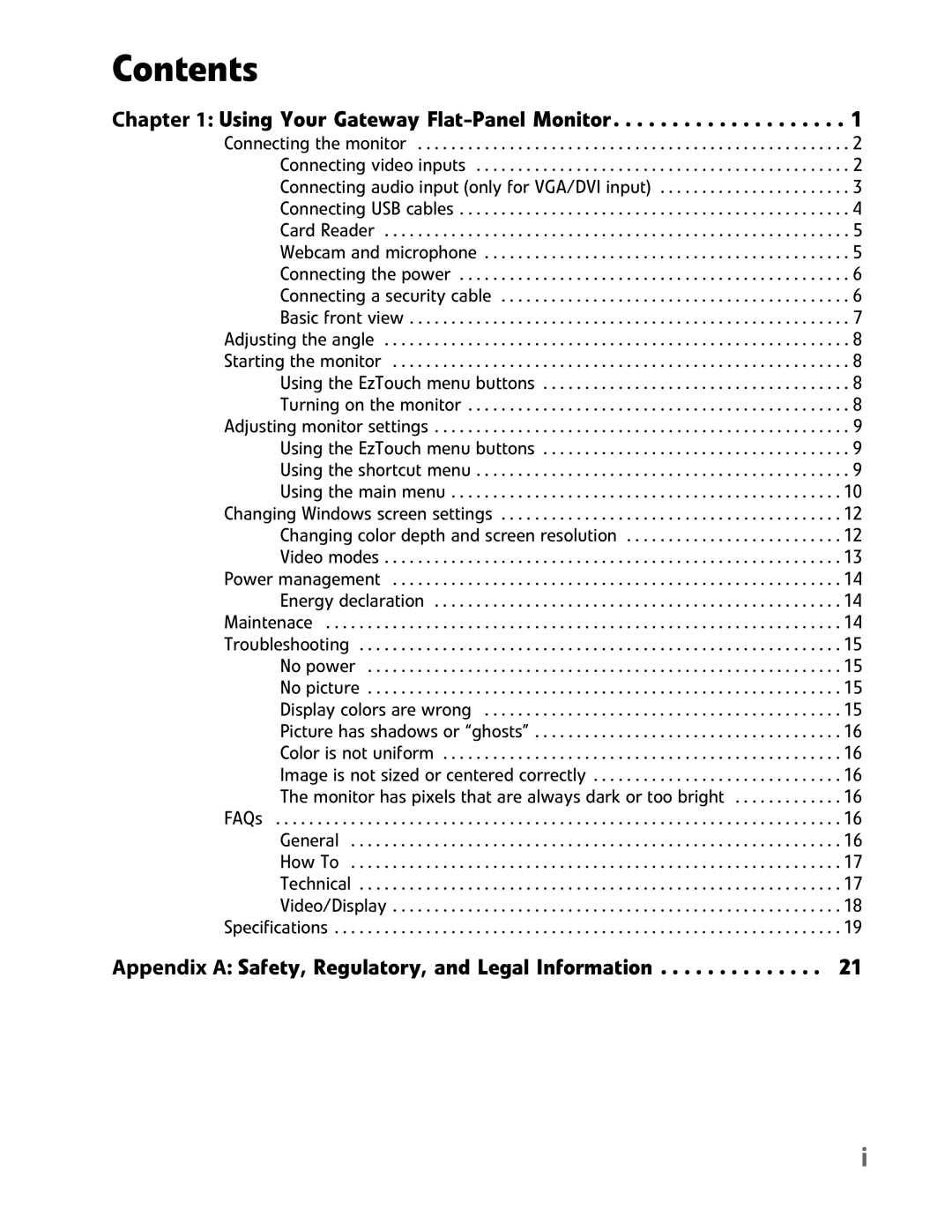 Gateway FHD2402 manual Contents 