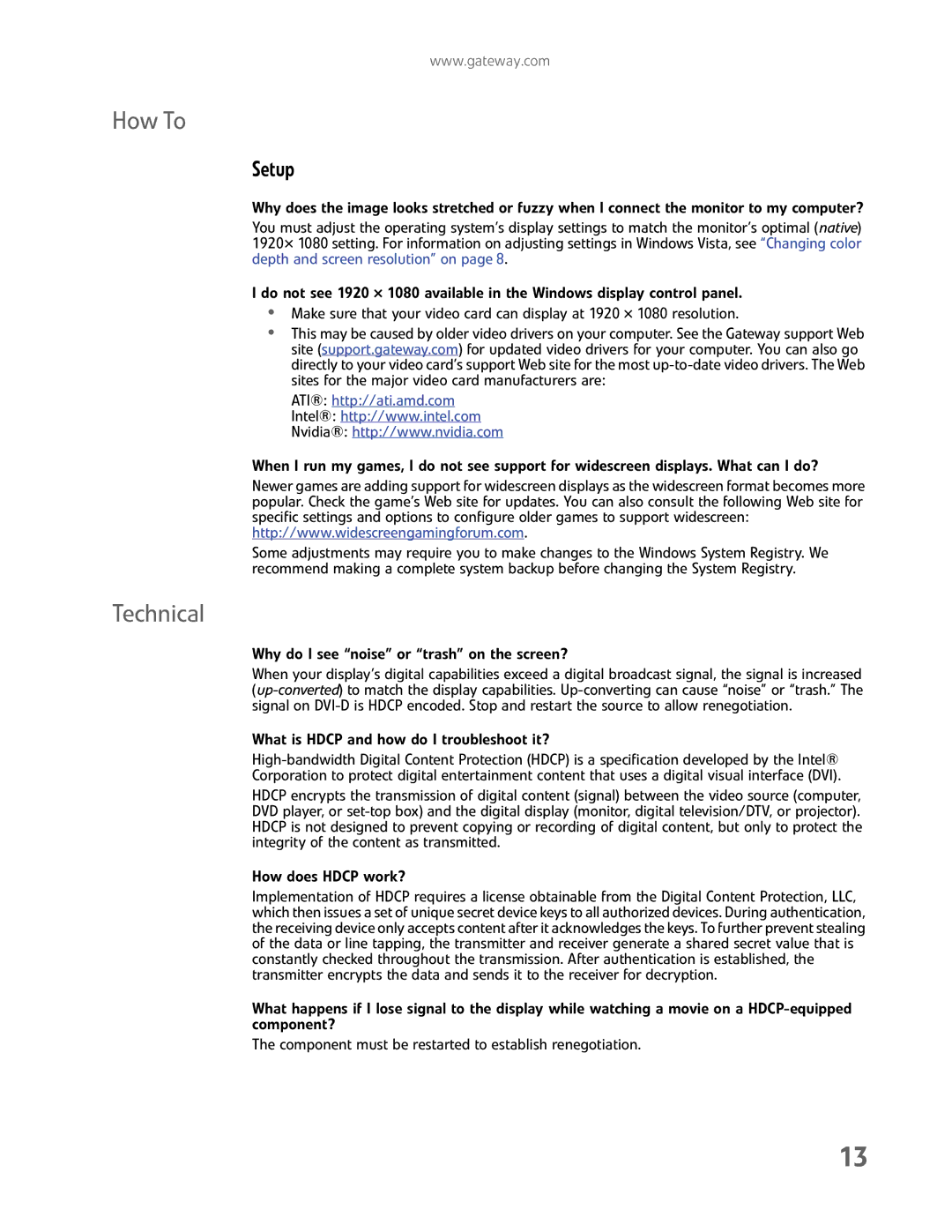 Gateway FHX2300 manual How To, Technical 