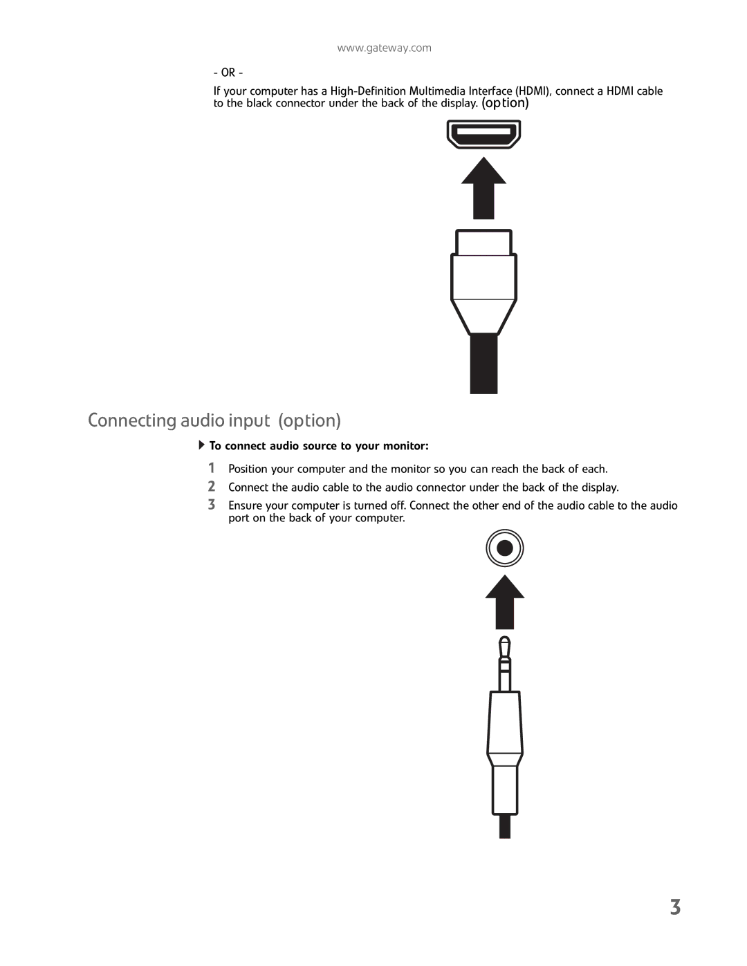 Gateway FHX2300 manual Connecting audio input option 