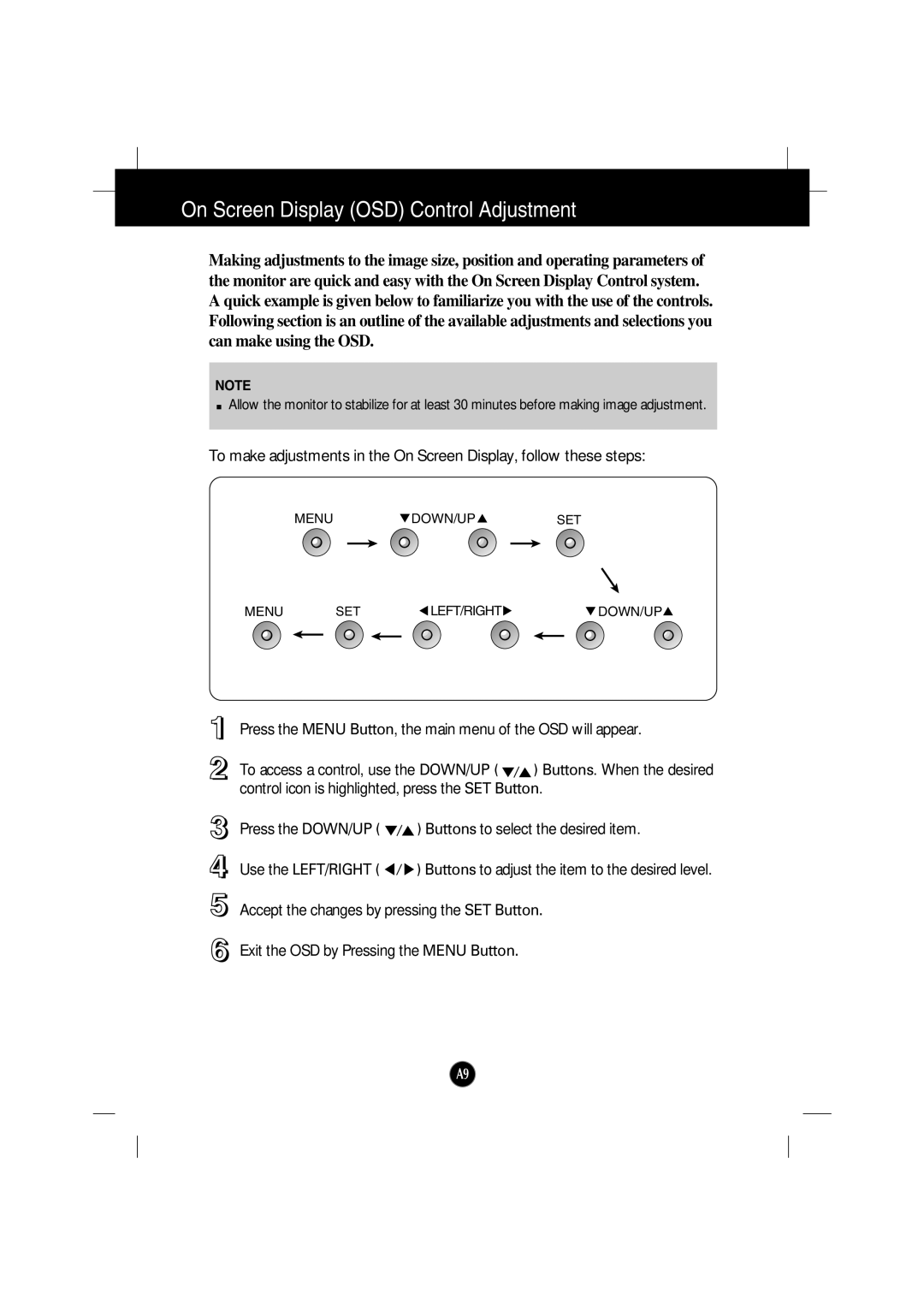 Gateway FPD2200 manual On Screen Display OSD Control Adjustment 