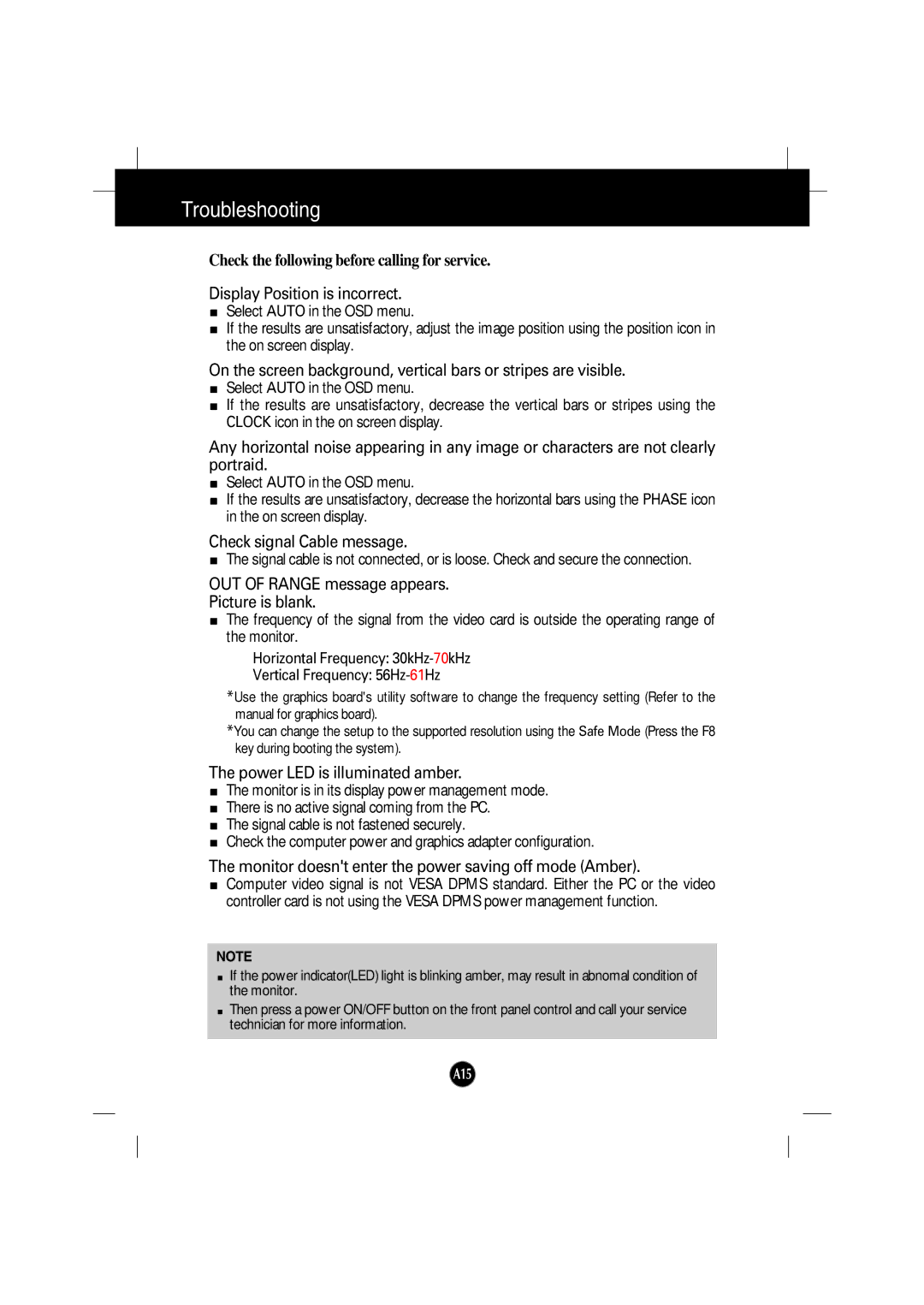 Gateway FPD2200 manual Troubleshooting, Check the following before calling for service 