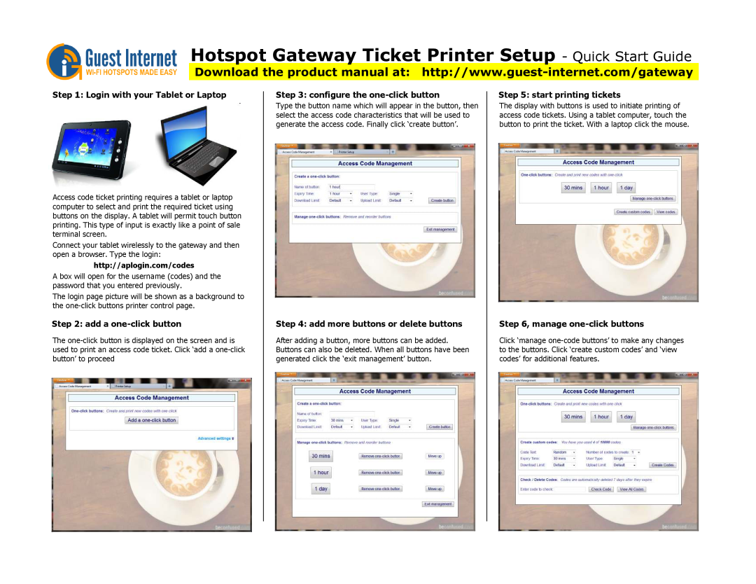 Gateway GIS-TP1 quick start Hotspot Gateway Ticket Printer Setup - QUICK START GUIDE, Login with your Tablet or Laptop 