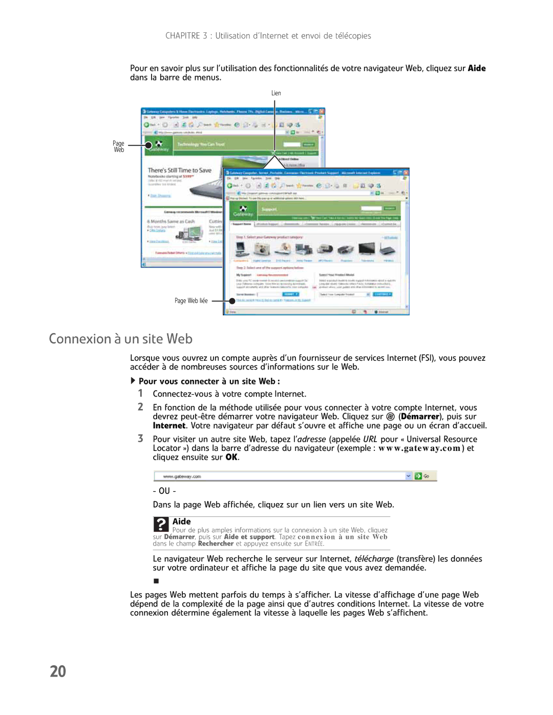 Gateway GM5457H manual Connexion à un site Web 